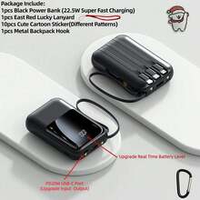 LADAPU This Mini Portable Power Bank Features A 10000mAh Capacity With A Built-In 4-In-1 Multifunction Cable.Mini Powerbank,Small Size, Big Power!  Supporting 22.5W Super Fast Charging, It's Compact, Perfect For Travel, Business, Keeping Your Devices Powered Anytime. - 黑色-22.5W - 查看 2