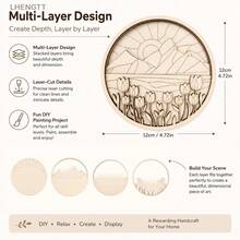 DIY Hand-Painted Floral Wooden Craft Kit, Home Decor Wooden Art, Paintable Layered Wooden Floral Art Set - Floral Round Decoration - View 2