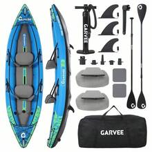 2 Person Inflatable Kayak,Fishing Kayak For Adults, Portable Touring Kayaks With Padded Seat, 3 Fins, Hand Pump, Carry Bag, Repair Kit,12.5FT/450 LBS Weight Capacity - Gradient Sky Blue - View 1