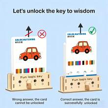 Wooden Logic Key Puzzle Board Game Set, Includes 40 Multi-Style Task Cards, Supports Color Matching, Find The Difference And Line Tracing, Develops Children's Concentration, Logical Thinking And Hand-Eye Coordination, Suitable For Holiday And Birthday Gifts - Multicolor - View 5