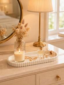 1pc Cream White Oval Wavy Edge Vanity Tray, Elegant Jewelry And Perfume Storage Tray, Suitable For Vanity, Bedroom Or Bathroom Countertop, Decorative Sundries Storage Tray, Can Hold Candles, Cosmetics And Gifts, Wedding Bridesmaid Gift, Room Decor, Jewelry Storage, Home Decor - Multicolor - View 7