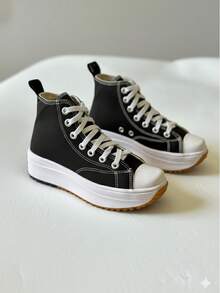 Stylish, Lightweight, Comfortable Casual Platform Sneakers With A Star Design. - 靴子/黑色 - 查看 1