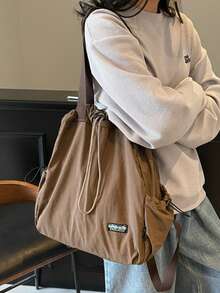 Solid Color Minimalist Shoulder Bag Large Capacity Portable Women's Tote Bag Versatile Style Drawstring Backpack Suitable For Daily School Shopping - Multicolor - View 10