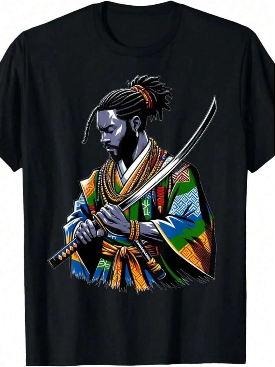 Camiseta de hombre con estampado de samurái - Temática de samurái, tela transpirable, corte ajustado ligeramente elástico, estilo casual clásico, adecuada para todas las estaciones y ocasion - Negro - Ver 1