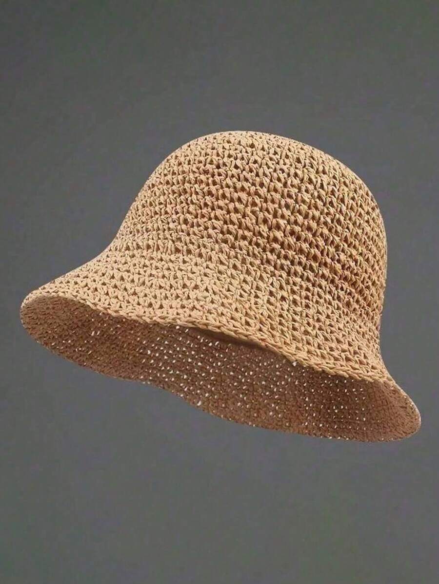Sombrero de cubo de paja suave de ala ancha, sombrero de paja de ala grande de alta gama, sombrero portátil plegable para exteriores, fácil de plegar y guardar, ahorra espacio, conveniente para viajes, vacaciones y desplazamientos diarios, altamente práctico - Multicolor - Ver 1