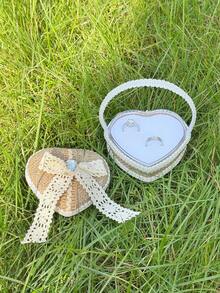 1PC Lace Heart Ring Bearer Basket, Vintage Rustic Wedding Ring Box, Engagement Proposal Jewelry Storage Box Wedding Ceremony Decor - View 7