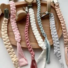[Estilo de marco de madera con forma de corazón] 1 pieza Cadena de chupete de tela tejida a mano, opciones de varios colores, juguete mordedor de chupete con cordón anti-pérdida - Cadena para chupete con clip de madera en forma de corazón - Ver 7