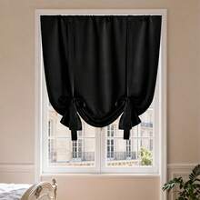 NOSBEI 1PC Rod Pocket Solid High Density Short Blackout Curtain With Tiebacks, Light Blocking Ready Made Small Window Drape, Practical Decor Panel For Kitchen Bedroom Home Decor - Black - View 1