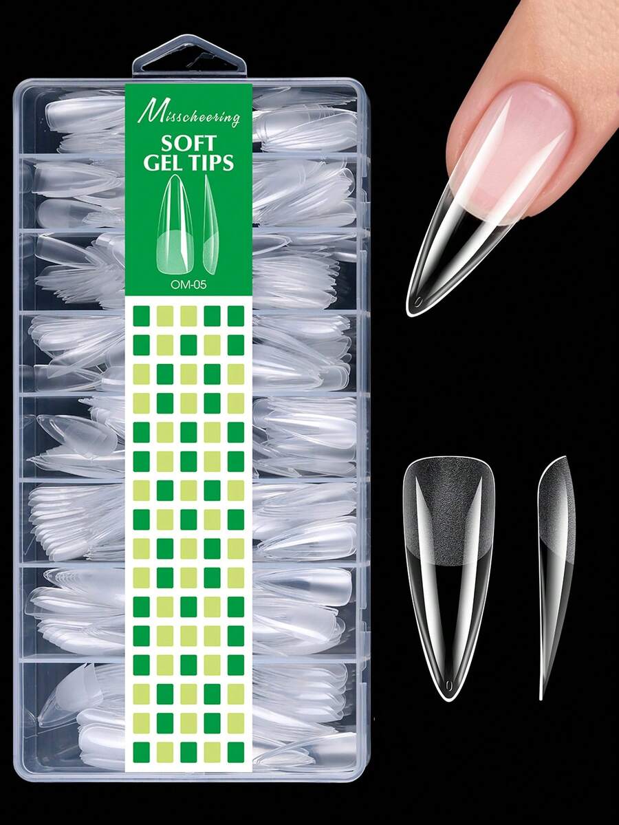 480 buah Ujung Kuku Palsu Panjang dan Tipis, Kuku Gel Lembut Semi-Matte Panjang dengan Cakupan Penuh, 12 Ukuran, Cocok untuk Salon dan Manikur DIY di Rumah - Clear - View 1