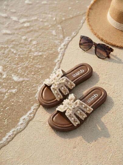 Cirelle Women's Summer Flat Slippers - Open Toe Sandals, Made Of Soft PU Material And Fabric, Decorated With Tassels.