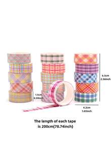 Set Pita Washi Kotak-kotak Warna-warni 16 Gulungan Pita Perekat Dekoratif Kotak-kotak Dasar untuk Seni, Kerajinan DIY, Jurnal, Perencana, Scrapbook, Pembungkus - Pita Washi - View 4