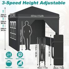 2.5x2.5m / 3x3m Pop Up Gazebo, Waterproof Winterproof Stable Folding Canopy With UV Protection & 4 Side Panels, Height Adjustable 240–260cm, Outdoor Party Tent For Garden, Camping, Wedding & Patio - Black - View 7