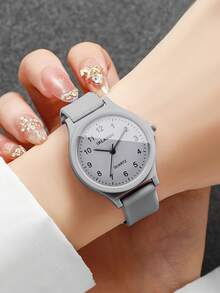 Women's Silicone Watch, Fashion Minimalist Digital Dial, Classic Elegant Quartz Wristwatch (1pc/Set), Watch Box Not Included - Grey - View 2