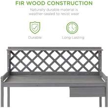 Outdoor Garden Potting Bench, Wooden Workstation Table W/Cabinet Drawer, Open Shelf, Lower Storage, Lattice Back - Gray - Gray - View 2