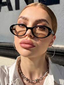 1 Pair Women's Personalized Oval Rivet Street Style Fashion Decorative Glasses - Glossy Black - View 1