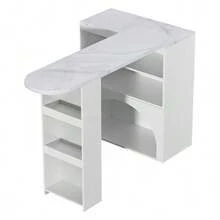 Modern Extendable Bar And Dining Table, Rotating High Small Bar Table – With Pet Area, Without Pet Food Bowl And Pet Cushion, White, Marble-Effect Tabletop, 120(+80)*40*100 Cm - White - View 11