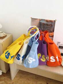 1件 35cm*20cm 39cm 大容量帆布單肩托特包 開口手提包 時尚字母印花購物包 通勤包 學生校園背包 休閒手提包 返校季適用 適合學生、上班族、度假、購物、運動，可作為禮物 - 彩色 - 查看 4