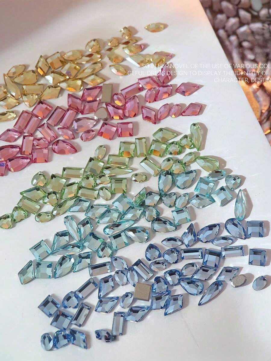 20pcs Sparkling Colorful Rock Candy Zirconia Flat Back Nail Rhinestones, Flower Cut Flat Back Rhinestones Nail Decor, Sparkling K9 Beveled Small Flat Back Asymmetrical Rhinestones, Colorful Mixed Nail Rhinestones Glitter Nail Nail Charms - 彩色 - 查看 1
