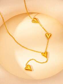 1pc Heart Y-Shaped Pendant Necklace For Women, Stainless Steel Summer Layered Beach Style Necklace, Daily Sweater Accessory Jewelry, Perfect Gift For Valentine's Day, Mother's Day - Yellow Gold - View 5