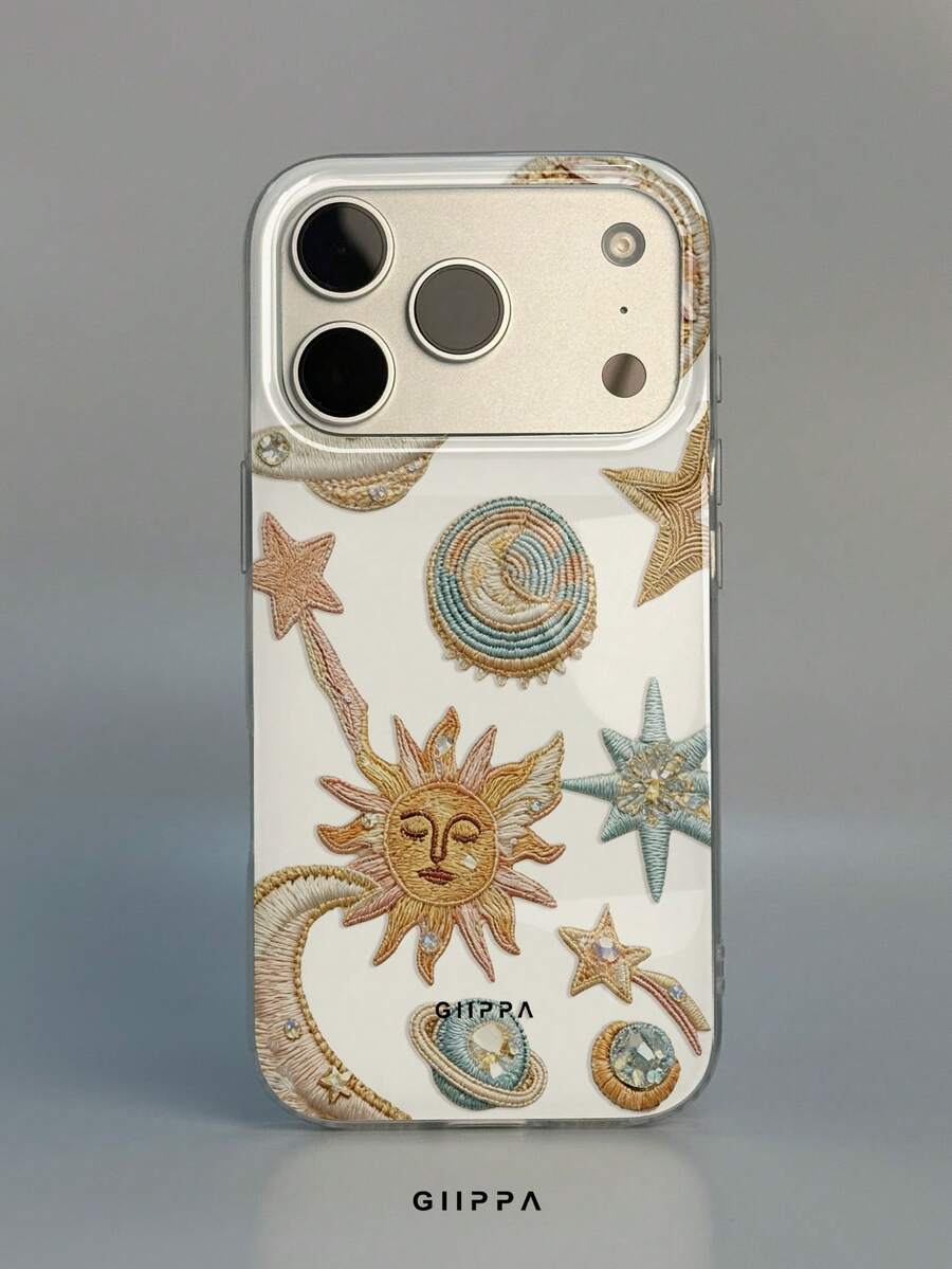 GIIPPA 1pc Sun & Star Pattern Design Phone Case, Compatible With Phone 17 Pro Max, 16 Pro Max, 15 Pro Max, 14 Pro Max, 11/12/13/14/15/16 Pro Max Plus, Korean Style High-End Fashion Fun Phone Case, Elegant Design Suitable For Men And Women, Perfect Gift For Girlfriend On Christmas, Valentine's Day, Easter, Wedding Season And Birthday! - Multicolor 1 - View 1