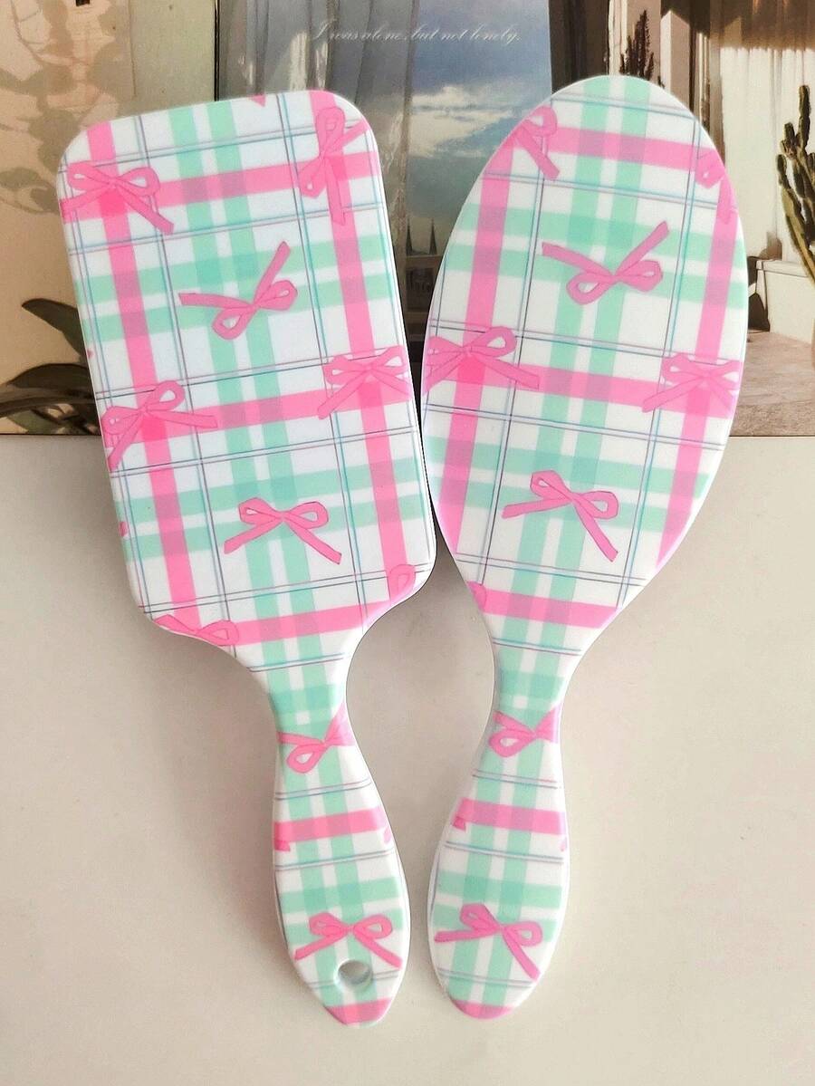 BEATURE Pink Plaid Bow Pattern Air Cushion Brush, Scalp Massage Comb, Anti-Static, Durable ABS Handle, Suitable For All Hair Types, High-Quality Air Cushion Brush - Air Cushion Comb - View 1