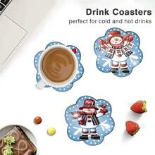 Christmas Snowman Design Wooden Coaster Set, Anti-Slip And Heat-Resistant, Suitable For Home Kitchen, Bedroom Decor, Office, Tea Room Desktop Protection, Perfect For Thanksgiving, Halloween, Christmas Gifts - Multicolor 4 - View 7