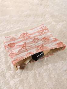 1pc Portable Cosmetic Storage Bag Ocean Series Shell & Starfish Pattern Double-Sided Print Travel Zipper Makeup Bag Multi-Function Toiletries Organizer - Multicolor - View 3