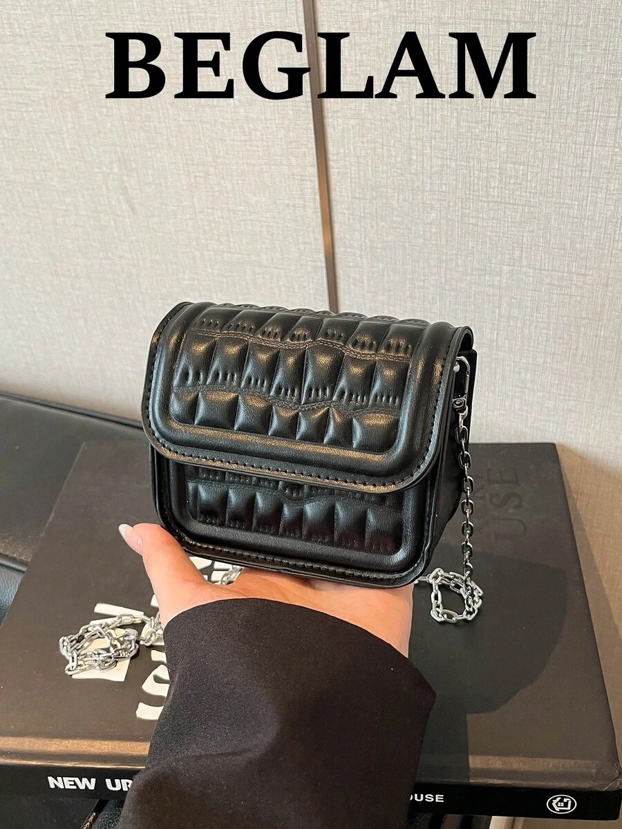 時尚迷你 PU 翻蓋單肩包,斜挎包,適合女性購物、約會、送禮與日常使用 - 黑色 - 查看 1
