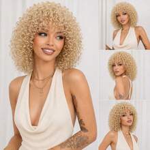 14 Inch Medium Length Curly Wig For Women, Fashionable Personalized Bangs, Synthetic Fiber Curly Hair, Suitable For Daily Wear, Party, Music Festival, Carnival Costume - Multicolor - View 1