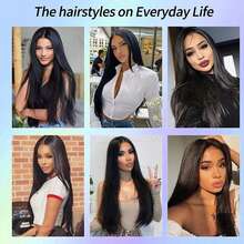 28 Inch Synthetic Long Straight Black Wig For Women Natural Straight Hair Middle Part Synthetic Long Black Wig - Black - View 8