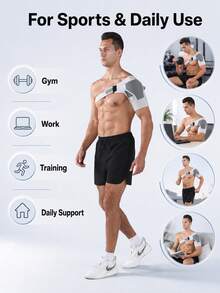 1 Pc Shoulder Support Brace Adjustable Compression Strap Pain Relief Sports Gym Injury Recovery Breathable Shoulder Protector - Grey - View 6