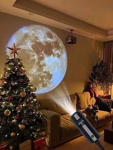 Juego de 3 piezas de luces de proyección LED de planeta y luna con rotación de 360° alimentadas por USB, control por botón, hechas de material ABS y PC, no impermeables, adecuadas para decoración interior, fondo de fotos, decoración de paredes y techos - luz policromática - Ver 10