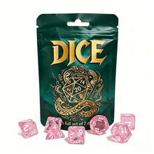 7pcs Transparent Polyhedral Dice Set, Clear Acrylic Role-Playing Game Dice With White Numbers, Multiple Colors Available, Includes Snake Pattern Storage Bag, Suitable For TTRPG Tabletop Games - Multicolor - View 1