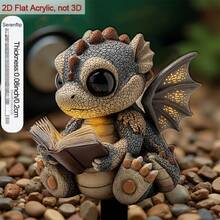 2D Flat Printed Acrylic Garden Stake, 1pc, With Pointed Base, Cute Reading Dragon Design For Garden And Flower Pot Decoration, Ideal Yard Decor And Gift, Peel Off Protective Film Before Use, Suitable For All Seasons - A - View 11