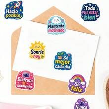 100pcs Spanish Inspirational Stickers, Positive Quotes Labels, Encouraging Short Phrases Decorative Stickers, Suitable For Planner, Scrapbook, Packaging, Gifts And DIY Decoration - Spanish - View 5