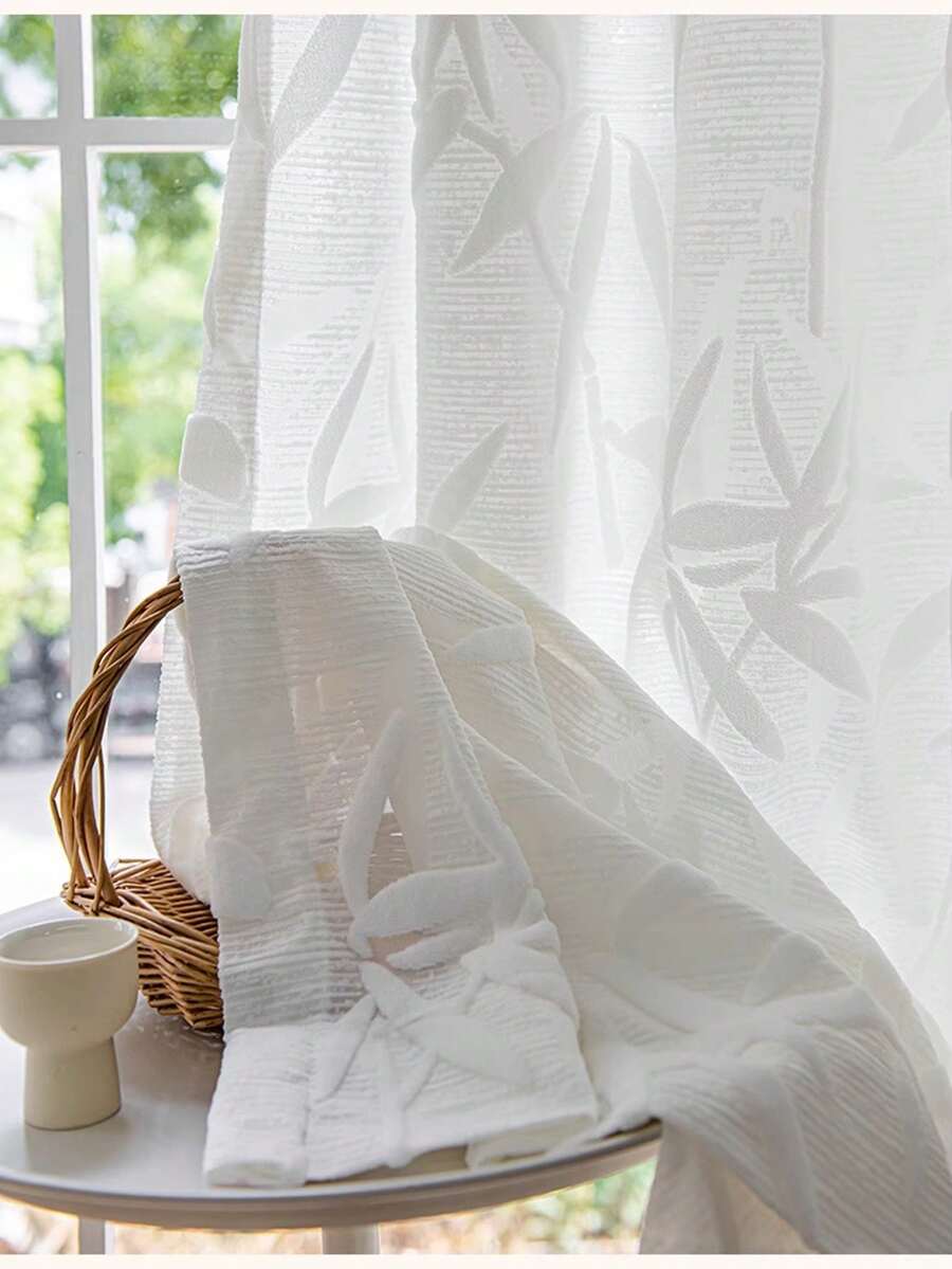 1PC Premium Bamboo Jacquard Velvet Sheer Curtain With Grommets, Semi-Transparent Light Filtering Room Divider Window Curtain For Study And Living Room - Multicolor - View 1