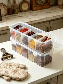 5-Compartment Spice Box & Refrigerator Storage Container - Divided Storage Container, Suitable For Spices, Star Anise, Cinnamon And Dried Chili - Kitchen & Home Use, Flip Lid, Airtight Storage Box - Multicolor - View 7