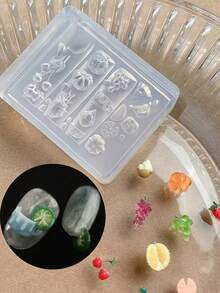 Fruit Nail Art Silicone Mold 1pc Grape Dragon Fruit Banana Apple Star Bow 3D Nail Decor Nail Artist Essential Tool Nail Mold - Clear - View 4
