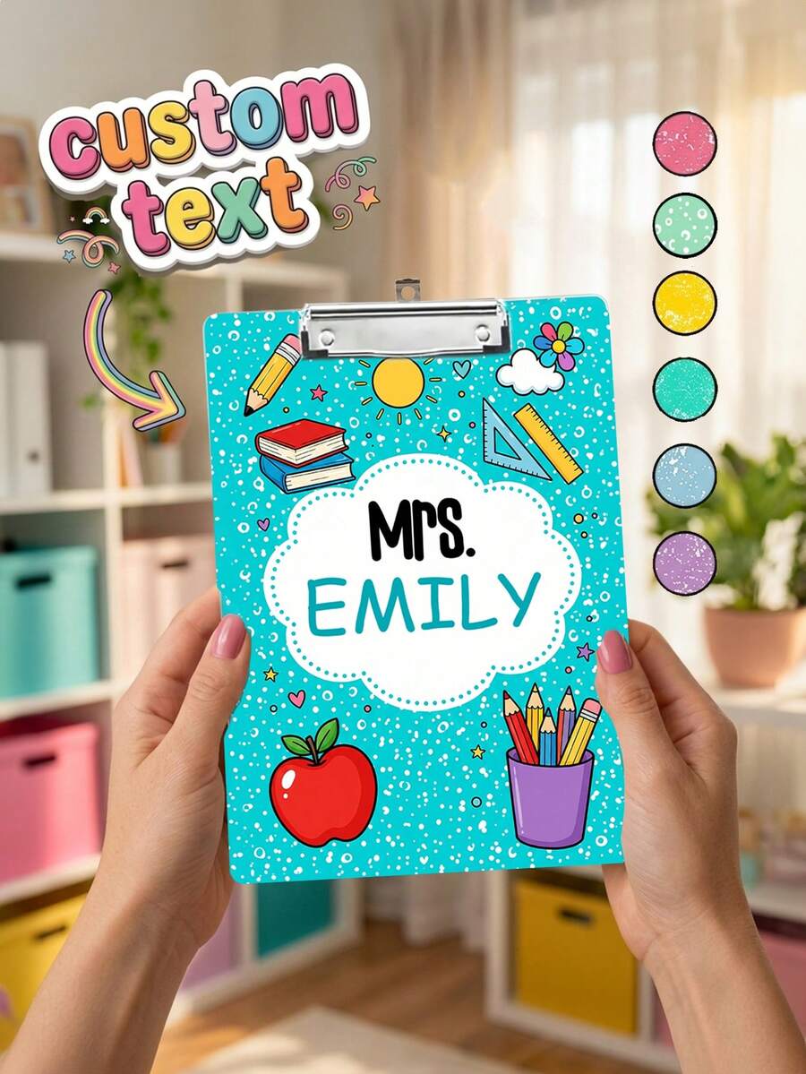 1pc Custom Teacher Name Speckle Clipboard, Cute Colorful Apple Pencil School Doodle Writing Board, Teacher Appreciation Gift,Classroom Must Haves,Back To School,Writing Board - Multicolor - View 1