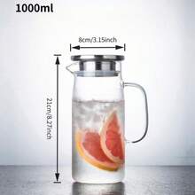1pc 2L/68oz Square Glass Pitcher With Lid And Handle, Suitable For Refrigerator, Iced Tea And Coffee Pot Beverages, Heat-Resistant Borosilicate Glass Cold & Hot Drink And Milk Pitcher - Multicolor - View 13