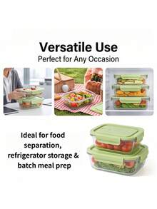 2pcs Rectangle High Borosilicate Glass Food Storage Container, Microwave Freezer Oven Dishwasher , Stackable Portable Meal Prep Lunch Box For Kitchen Refrigerator, Office Work Lunch, Outdoor Picnic & Camping, Family Daily Food Preservation - Green - View 5