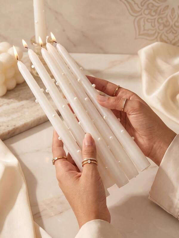 French Pearl Handle Long Tapered Scented Candle, 2.2cm Diameter, Pearl Design Pointed Tip, Smokeless Soy Wax, Suitable For Home Interior Decor, Holiday Party And Photography Props, Halloween/Christmas Decor, Christmas Home Decor, Room Decor, Party And Holiday, Office Styling, Living Room Decor, Halloween And Holiday Gifts
