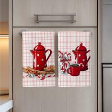 2件組粉色條紋波點水瓶咖啡棒棒糖圖案印花 40*60cm 現代極簡長方形超細纖維廚房毛巾、抹布、桌布、手巾，廚房裝飾、家居裝飾，適合鄰居的喬遷禮物，完美適用於廚房與浴室，適合家庭主婦與家庭聚會，居家必需品 - 紅白色 - 查看 7