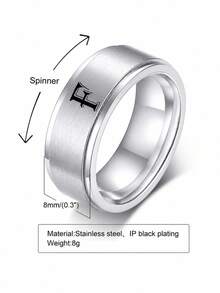1件男士時尚不鏽鋼磨砂階梯經典戒指，字母A-Z，內徑1.82mm - 銀色 - 查看 12