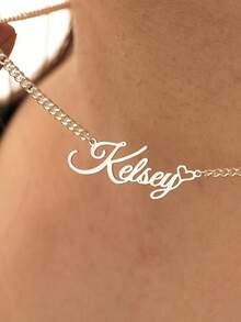Customized Name Necklace, Personalized Name Necklace, Stainless Steel Nameplate Necklace, Women's Necklace, 18K Gold Plated, Silver, Gold, Fashion Casual Minimalist Unisex, Ideal Gift For Her, Ideal Gift For Lovers, Moms, Family, Friends, Daughters, Grandparents, Anniversary, Birthday, Daily Wear, Party, Mother's Day, Valentine's Day, Graduation, Wedding, Street Casual Fashion - Multicolor - View 3