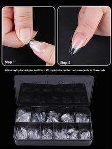 12 Uñas Postizas de Cobertura Completa con Forma de Almendra, Juego de Pegatinas de Arte de Uñas Reutilizables para Salón de Uñas y Uso Doméstico DIY - transparente - Ver 2