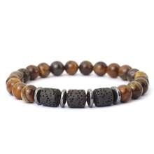 8mm Natural Stone Barrel Bead Elastic Bracelet, Natural Yellow Tiger Eye/Flame Stone/White Turquoise Inlaid With Black Onyx Spacer, Wear-Resistant Durable Non-Fading, Versatile Style For Men And Women, Couple Style - Multicolor - View 11