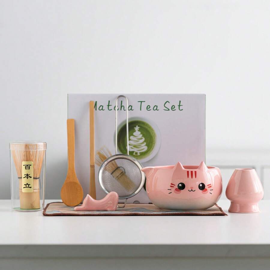 1 buah/8 buah Mangkuk Matcha Telinga Kucing Lucu, Pengocok Matcha Jepang, Mangkuk Teh Keramik, Alat Persiapan Matcha, Alat Pembuatan Makanan Penutup dan Minuman, Kotak Hadiah Jepang, Set Hadiah Liburan - MultiWarna - View 1