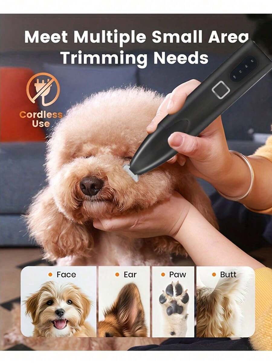 3-In-1 Pet Grooming Scissors, Low Noise Cat & Dog Hair Clipper, Battery/USB Powered, With LED Light, Multi-Function Clipper For Paws, Eyes, Ears, Face And Sensitive Areas, Wireless Pet Hair Clipper, Professional Pet Grooming Scissors