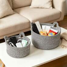 1pc/3pcs Handmade Woven Cat Design Rope Storage Basket, Cat Ear Decor Woven Desktop Storage Basket, Suitable For Living Room, Bedroom, Desktop, Bedside, Bathroom, Dorm, Home Atmosphere Decor, Modern Bohemian Rope Hanging Basket, Natural Mixed Rattan Decor, Perfect For Back To School Season - Black and White - View 6